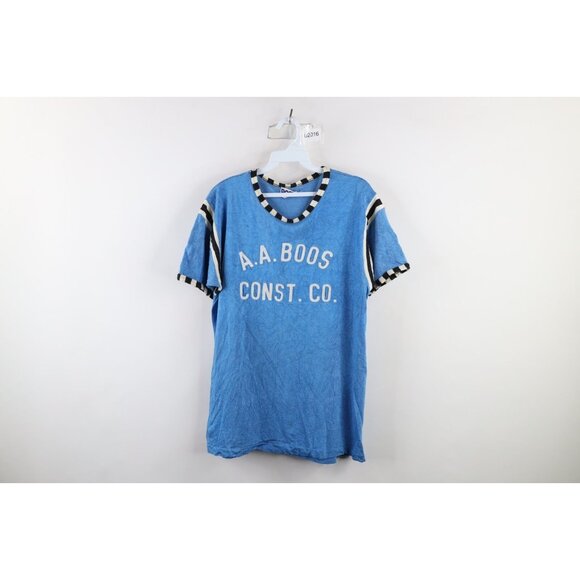 Vintage 50s 60s Mens Large Distressed Chain Stitch Striped Baseball Jersey USA